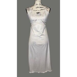 Vtg Nancy King Lingerie Satin Nylon Full Slip 38 Lace Adjustable Chemise Sexy